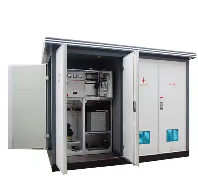 Temporary substation installed on a mobile trailer platform at a construction site